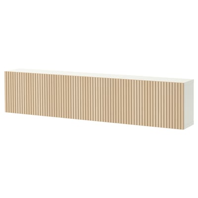BESTÅ Wall-mounted cabinet combination, white/Björköviken ash veneer, 70 7/8x8 5/8x15 "