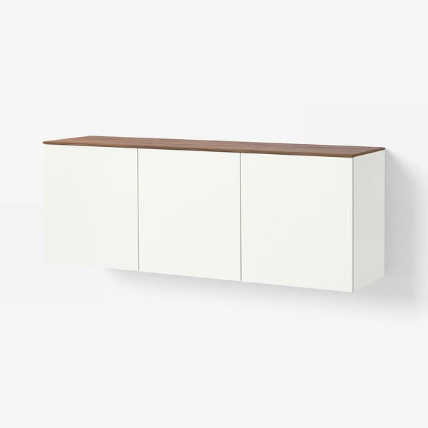 BESTÅ Wall-mounted cabinet combination, white Förvaltare/brown walnut effect, 70 7/8x16 1/2x25 5/8 "