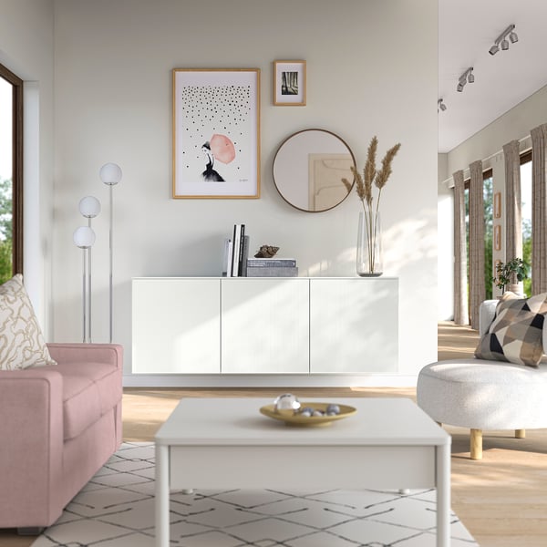 BESTÅ Wall-mounted cabinet combination, white Förvaltare/white high-gloss white, 70 7/8x16 1/2x25 5/8 "
