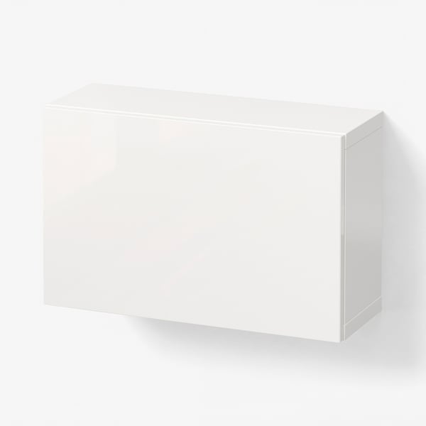 BESTÅ Wall-mounted cabinet combination, white/Selsviken high-gloss/white, 23 5/8x8 5/8x15 "