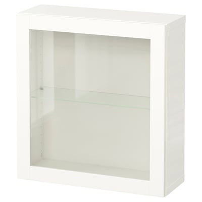 Ikea BESTÅ white cabinet, square shape, glass door & shelf, modern design.