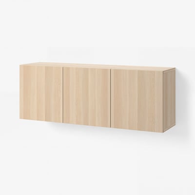 BESTÅ Wall-mounted cabinet combination, white stained oak effect/Lappviken white stained oak effect, 70 7/8x16 1/2x25 1/4 "