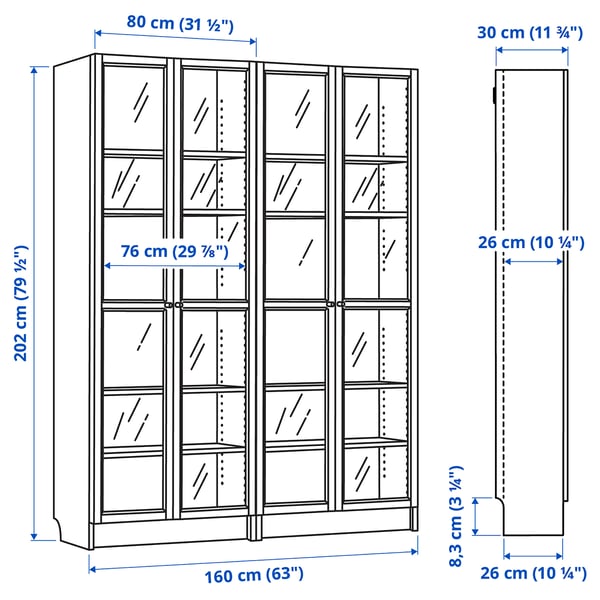 Illustration with measurements for the product: BILLY.