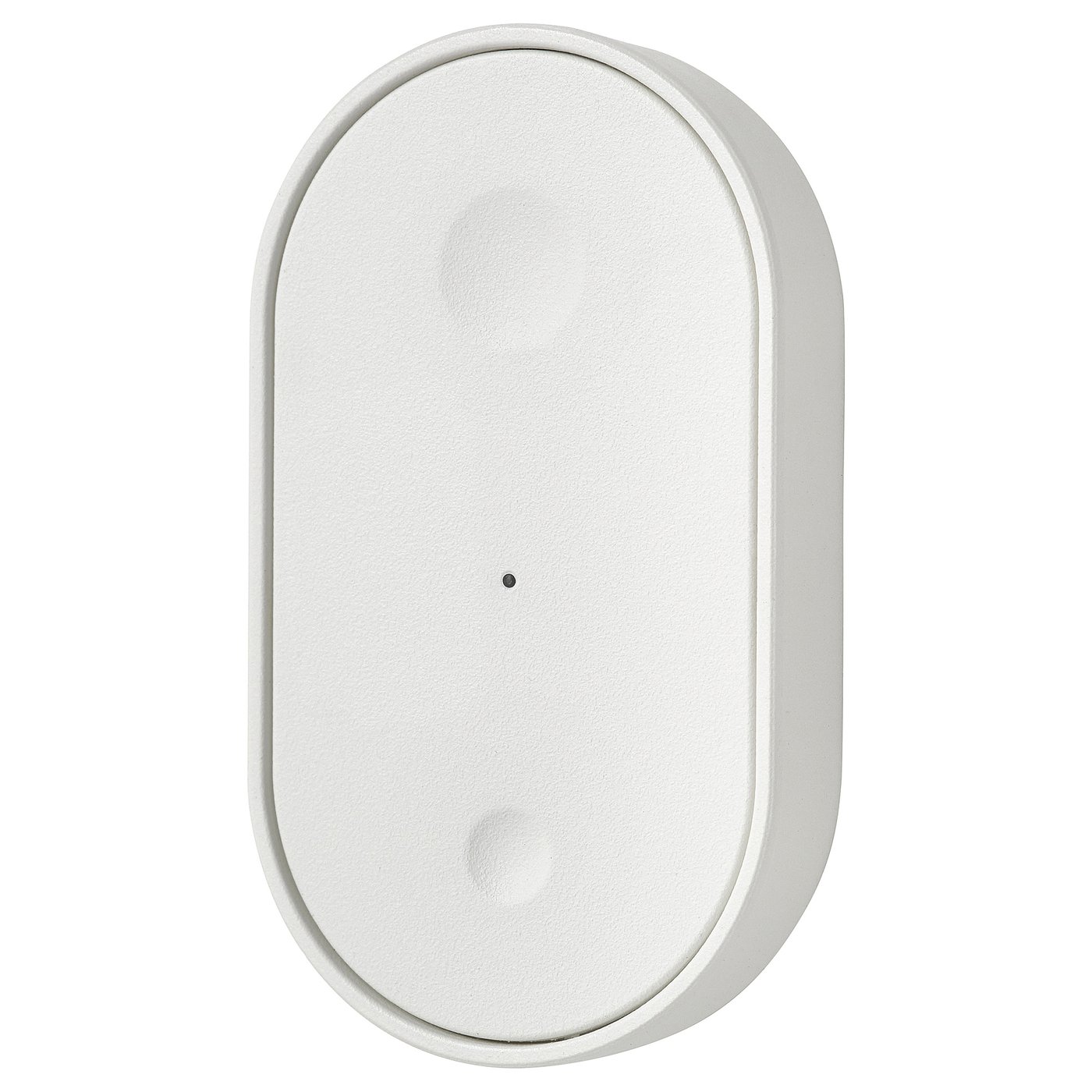 BILRESA white oval matter remote, abs plastic, minimalist modern design, rounded edges, central button.