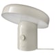 Modern white lamp, BLOMPRAKT, with sleek design, round shape, and touch dimmer. Made of abs plastic and silicone.