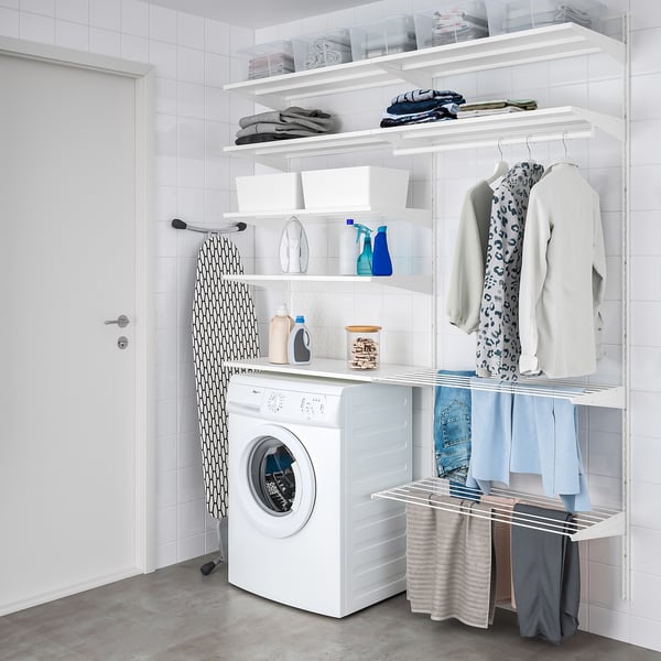 BOAXEL laundry setup: shelves, rack, machine