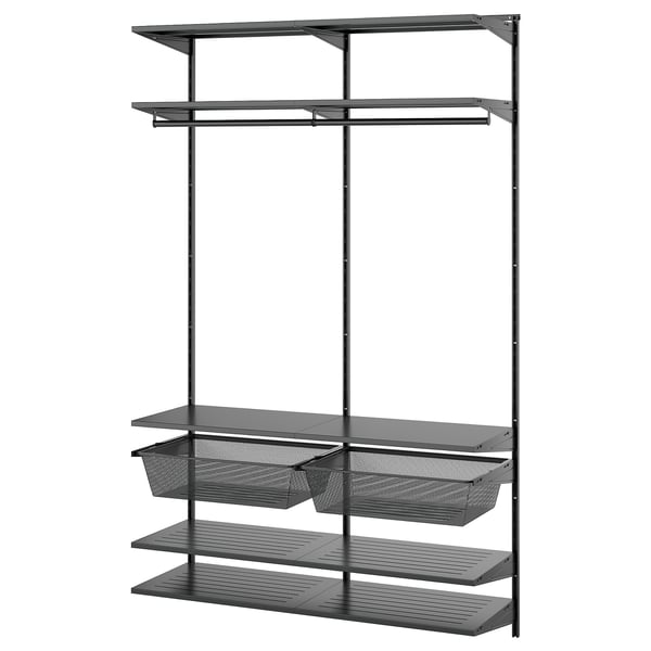 BOAXEL wall storage, dark grey, steel, clothes shelves & rods.