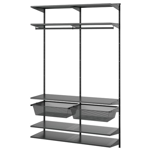 BOAXEL wall storage, dark grey, steel, clothes shelves & rods.