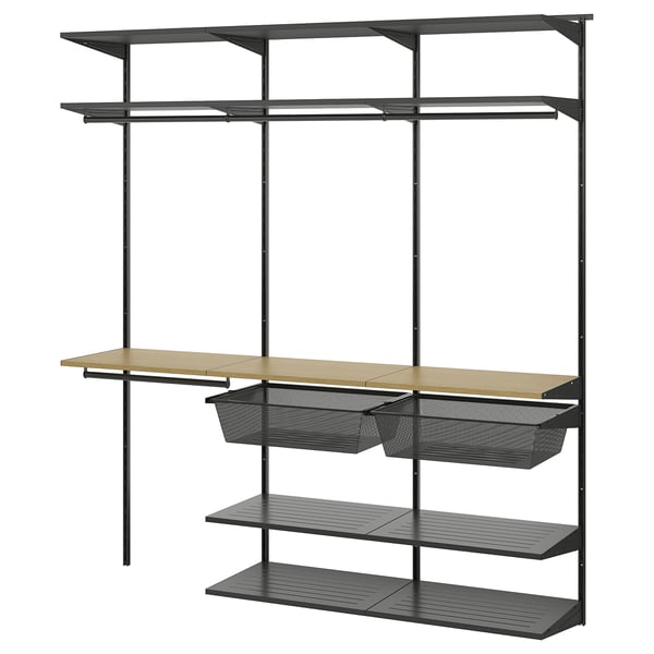 BOAXEL Wardrobe combination, anthracite/oak, 71 3/4x15 3/4x79 "