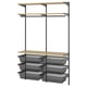 A BOAXEL storage system in black, featuring shelves and mesh baskets for organising items.