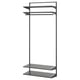 BOAXEL grey metal wall storage: three shelves, hanging rod, modern design.