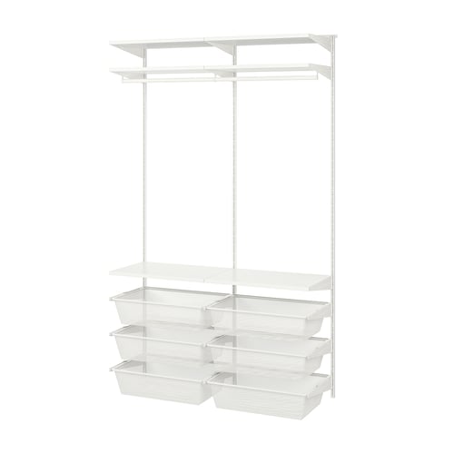 BOAXEL white wall storage system, shelves, and drawers for closet organisation.