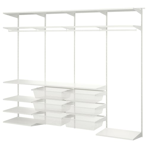 White BOAXEL wall storage system with shelves and mesh baskets.