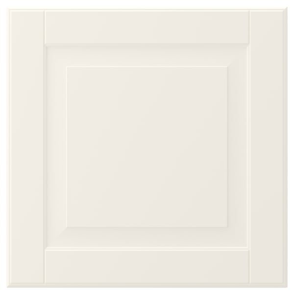 A white, square, smooth cabinet door with a classic, bevelled design. Made from fiberboard and polyester paint.