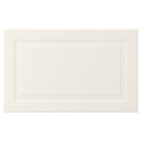 A BODBYN cabinet door in off-white with classic bevelled panels, made from fibreboard.