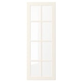 This image depicts a BODBYN off-white door with bevelled glass panels in a rectangular shape, framed by fiberboard with a smooth lacquered finish.