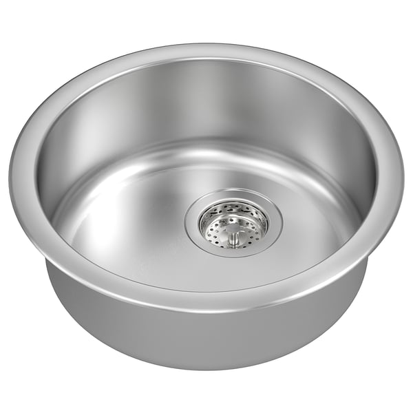Stainless steel BOHOLMEN sink. Round, single basin design. Silver colour, modern & hygienic look.