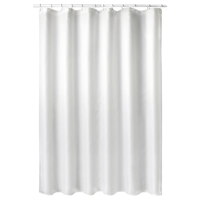 White shower curtain, borstalöe, textured waffle fabric, water-repellent, recycled polyester.