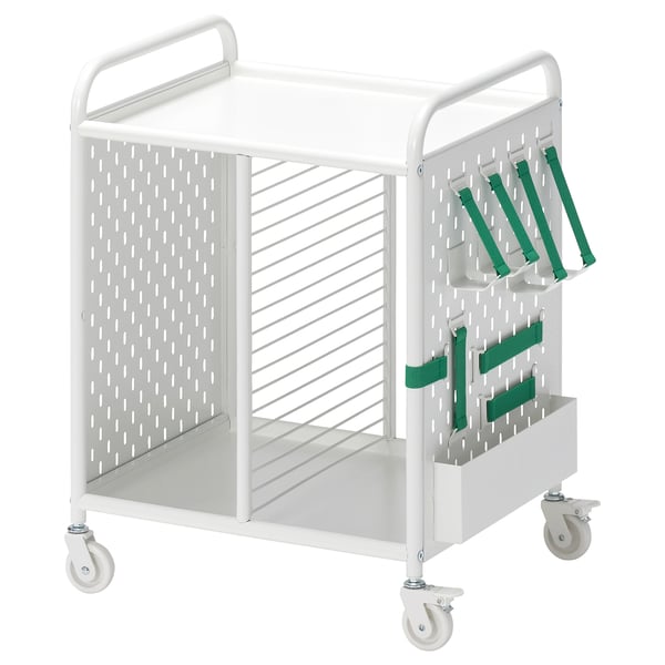 BRÄNNBOLL white rolling storage unit, holds gaming gear, elastic straps for organisation, ventilated sides prevent overheating.