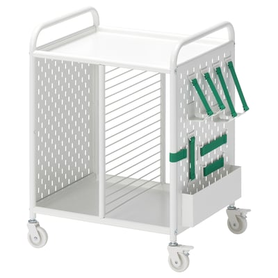 BRÄNNBOLL white rolling storage unit, holds gaming gear, elastic straps for organisation, ventilated sides prevent overheating.