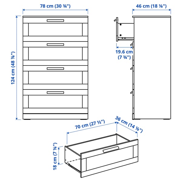 Illustration with measurements for the product: BRIMNES.