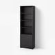 Black BRIMNES shelf unit with 3 open shelves and 2 drawers, modern and simple.
