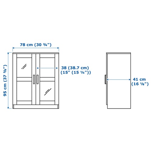 BRIMNES Cabinet with doors, glass/black, 30 3/4x37 3/8 "