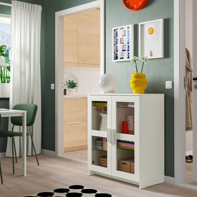 BRIMNES Cabinet with doors, glass/white, 30 3/4x37 3/8 "