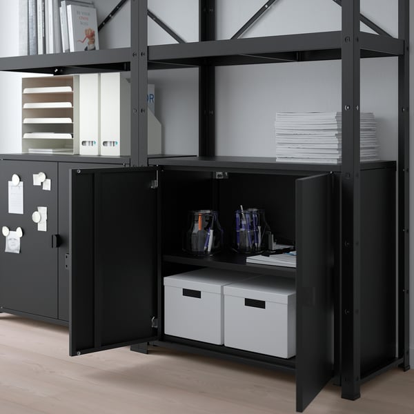 BROR Shelving unit with cabinets, black, 66 7/8x15 3/4x74 3/4 "