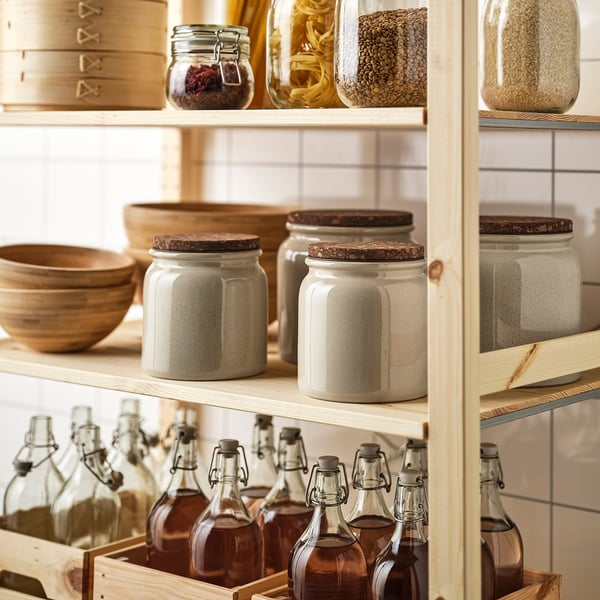BRUGDHAJ Jar with lid, beige, 64 oz