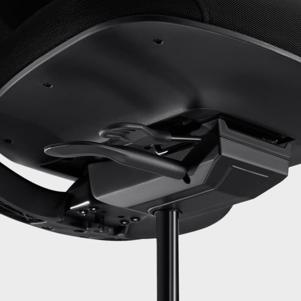 Ergonomic office chair base with sturdy castor brakes and adjustable armrests.