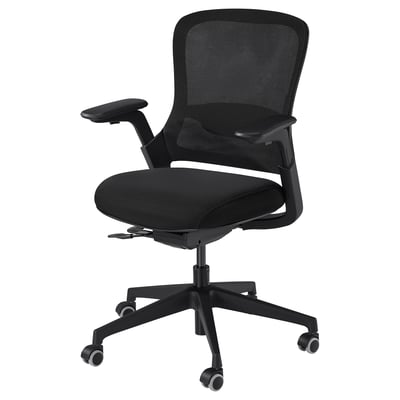 CENTERHALV black mesh office chair. Ergonomic with adjustable height, padded armrests, and caster brakes.