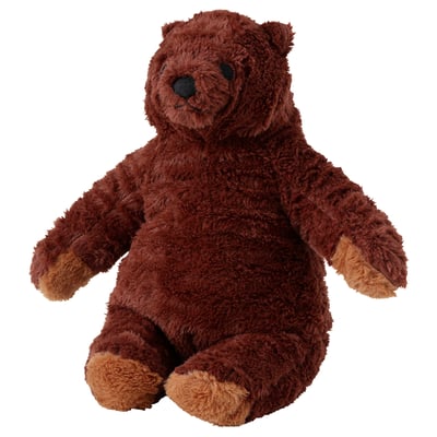 Plush teddy bear, chocolate brown, soft texture, sitting pose, friendly face.