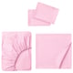 A pink DVALA bed sheet set, including a fitted sheet, a flat sheet, and pillowcases, all made of soft 100% cotton.