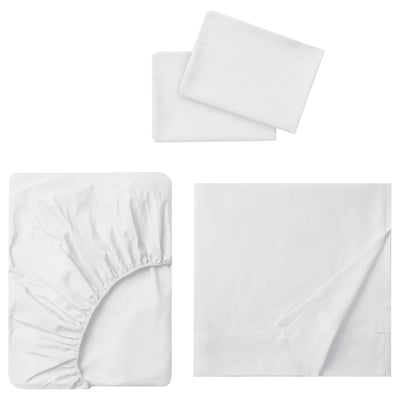 DVALA cotton bed sheet set - white, includes flat/fitted sheet & 2 pillowcases