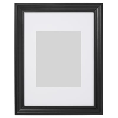 Black picture frame with white mat, rectangular shape, simple design.