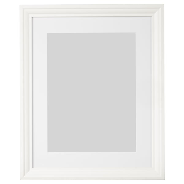 White photo frame with light grey mat, simple design, rectangular shape.