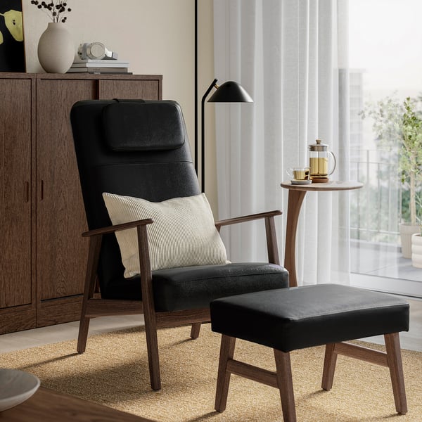 EKENÄSET Armchair high, walnut effect/Grann/Bomstad black