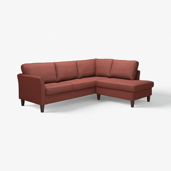 Red eckholma sectional sofa, modern design, wooden legs, comfy cushions.
