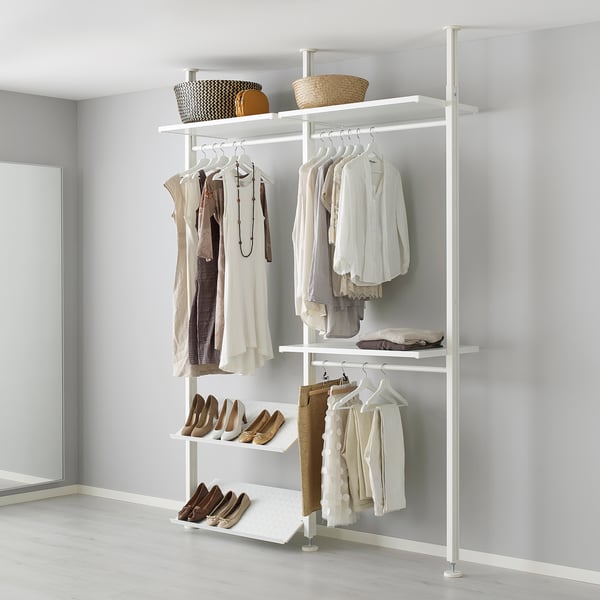 ELVARLI closet with shelves and clothes, maximising space.