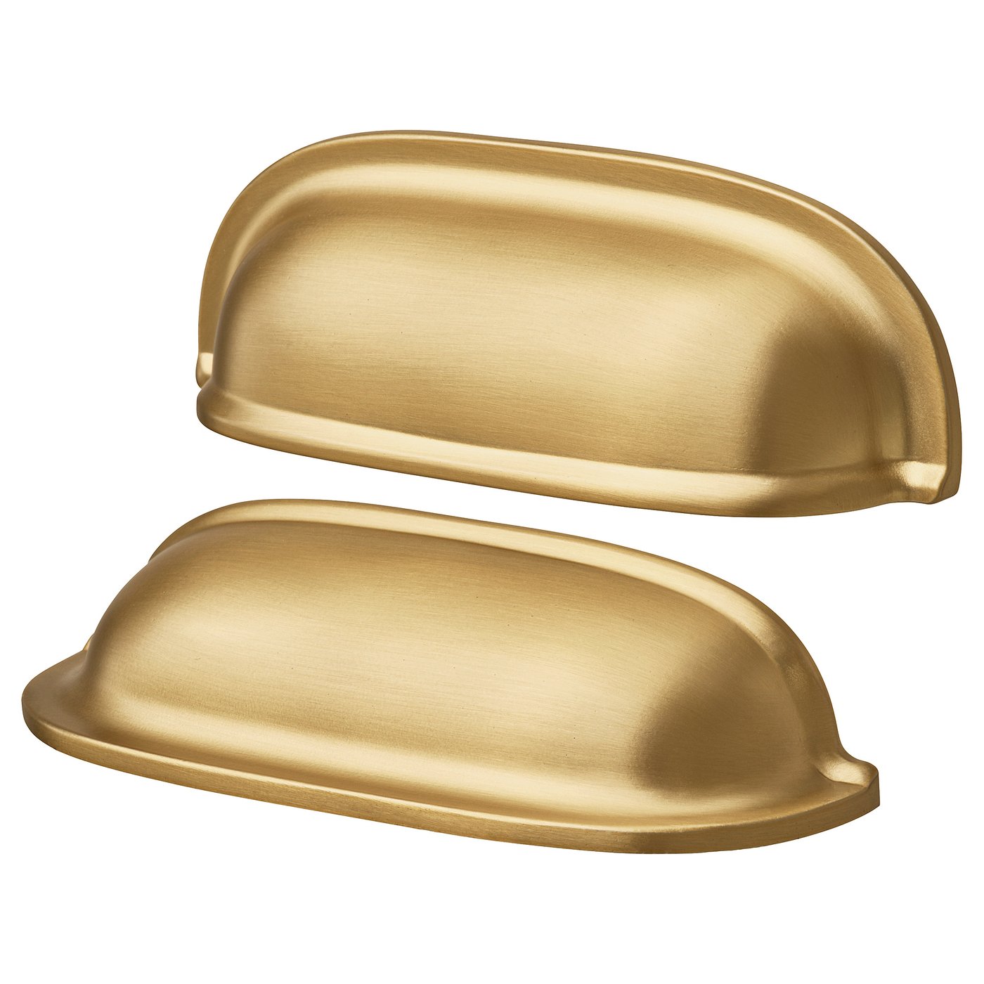 ENERYDA brass cup handles. Shiny gold, satin finish, curved rectangle shape, elegant design.
