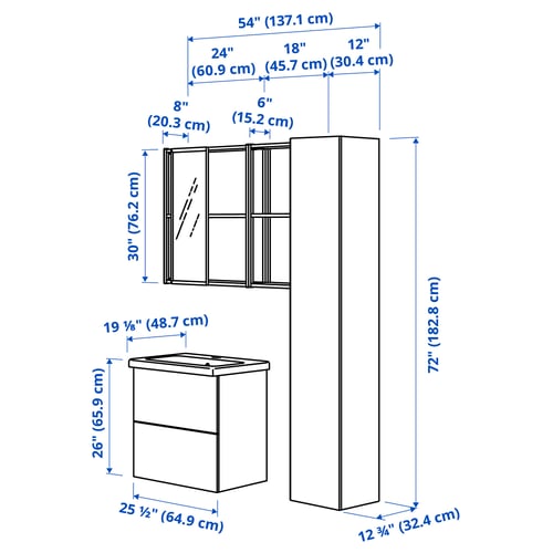 ENHET Bathroom, anthracite/white, 24 "
