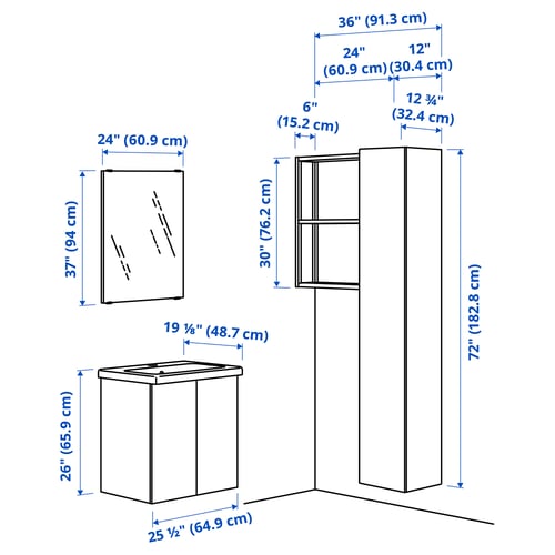 ENHET Bathroom, white, 24 "