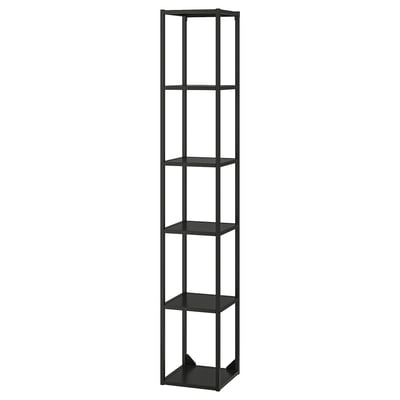 Black metal shelf unit with 5 shelves