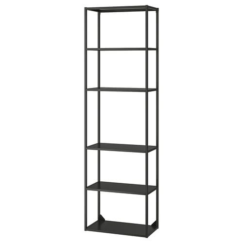 Black ENHET shelving unit with 5 open shelves, modern square shape.