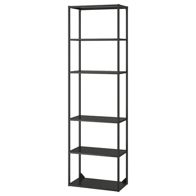 Black ENHET shelving unit with 5 open shelves, modern square shape.