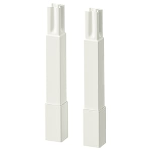 Two white ENHET kitchen legs, sleek and rectangular, with adjustable height options for stability and airy design.