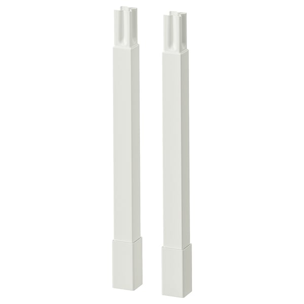 Two white ENHET legs for bathroom base frames with minimalist design.
