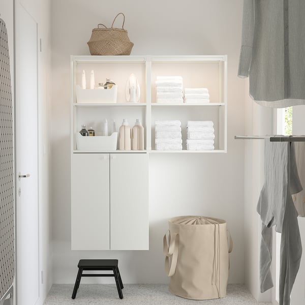 ENHET white bathroom cabinet, modern, mix open/closed storage.