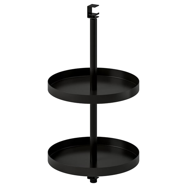 Black ENHET 2-tier rotating kitchen/bathroom shelf with trays, modern design.